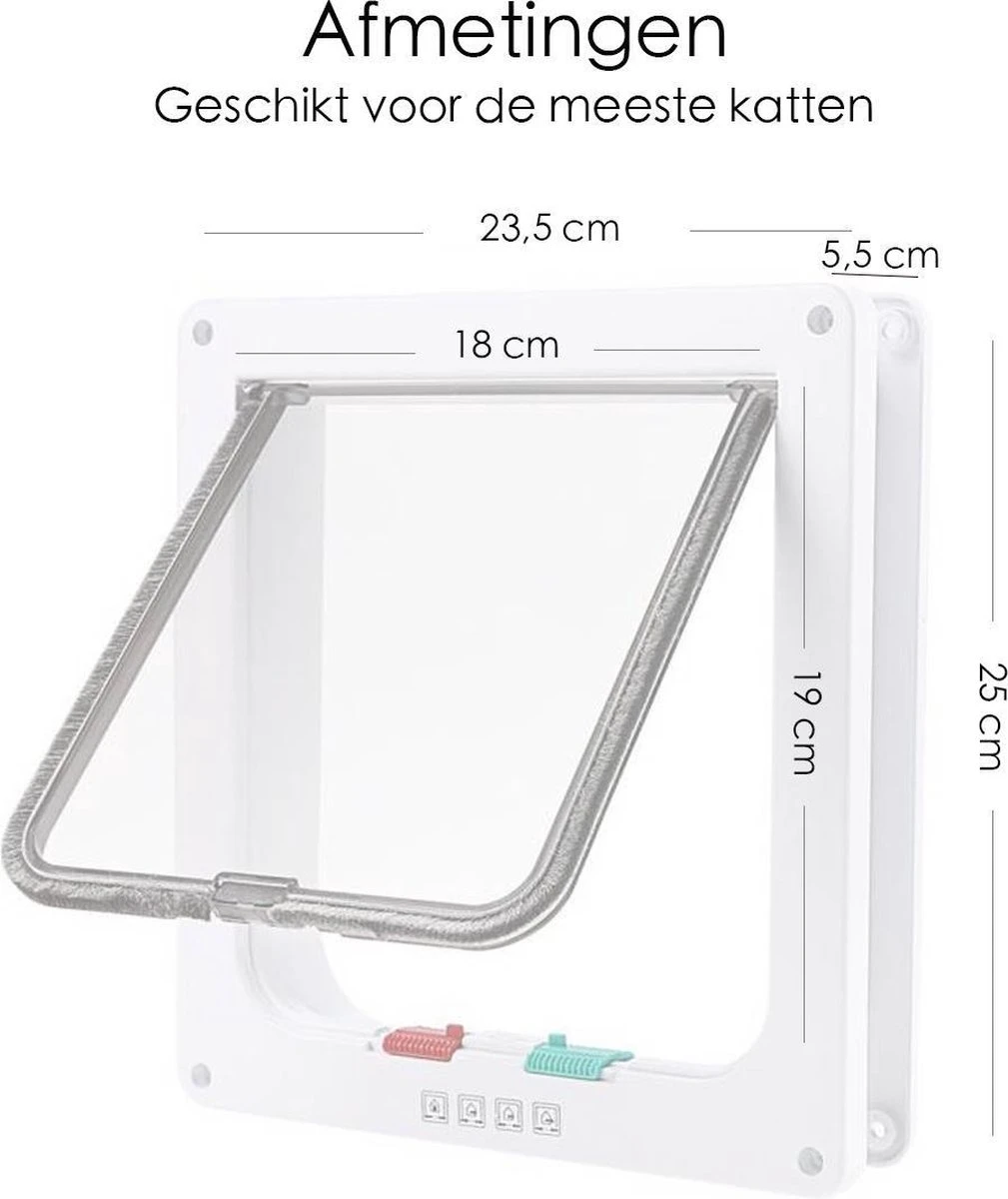 Merkloos Kattenluik - Inclusief Tunnel - 4 Vergendelingsstanden - Wit - Waterdicht - 23 X 25 X 5.5 Cm 4 Merkloos Kattenluik - Inclusief Tunnel - 4 Vergendelingsstanden - Wit - Waterdicht - 23 X 25 X 5.5 Cm - Afbeelding 2