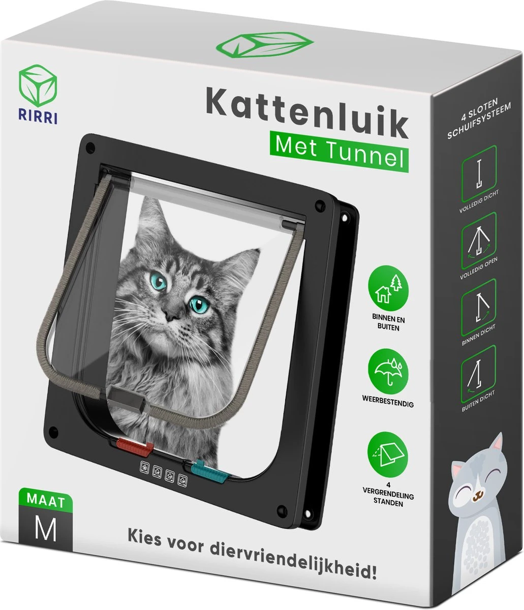 Rirri Kattenluik Met Tunnel - 4 Vergrendelingsstanden - Weersbestendig - Binnen En Buiten - Maat M - Zwart - 19 X 20 Cm 10 Rirri Kattenluik Met Tunnel - 4 Vergrendelingsstanden - Weersbestendig - Binnen En Buiten - Maat M - Zwart - 19 X 20 Cm - Afbeelding 8