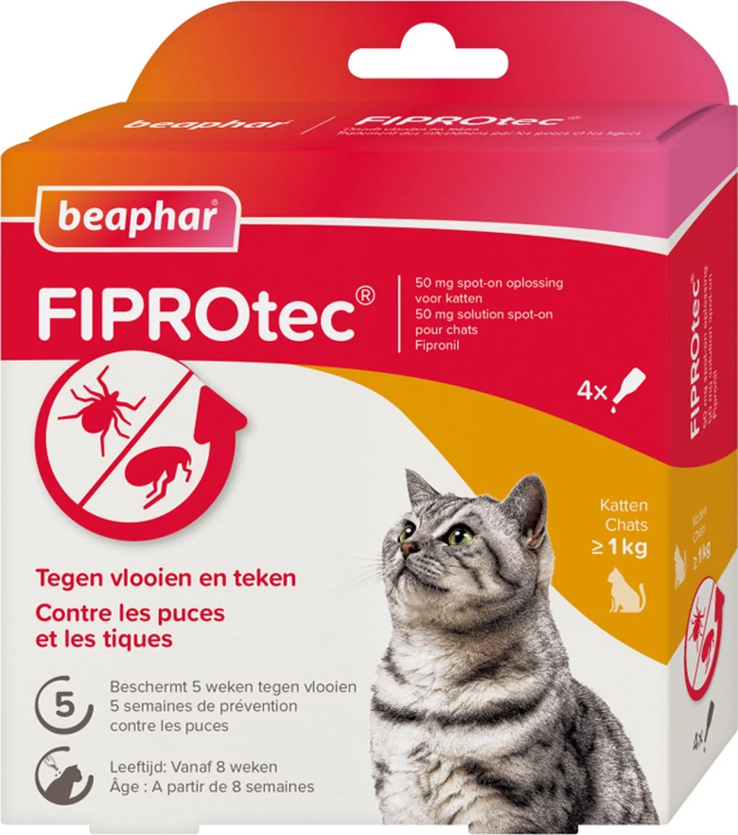 Beaphar Fiprotec - Vlooiendruppels - Katten Vanaf 1 Kg En 8 Weken - 3 Pipetten 3 Beaphar Fiprotec - Vlooiendruppels - Katten Vanaf 1 Kg En 8 Weken - 3 Pipetten