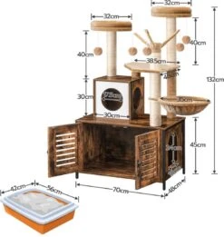 Signature Home Lola Krabpaal Met Kattenbak - Kattenbak Hangmat Mand Katten Huis - Kattenhuis Met Deur En Slot - Krabpalen Katten Huis - Kattenbakmeubel Verborgen - Alles-in-één Kattenspeelgoed Met Kattenhuis - Bruin - 70cm X 132cm X 48cm -Winkel Voor Kattenbenodigdheden 1136x1200 3