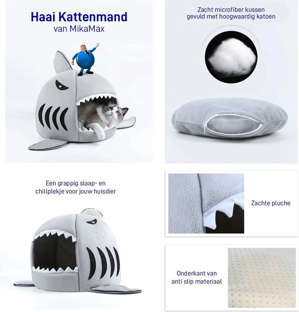 MikaMax Haai Hondenmand - Kattenmand - Dierenmand - Huisdierkussen - Mand Of Bed - Origineel - Extra Zacht Materiaal - 42 X 42 X 36 Cm 5 MikaMax Haai Hondenmand - Kattenmand - Dierenmand - Huisdierkussen - Mand Of Bed - Origineel - Extra Zacht Materiaal - 42 X 42 X 36 Cm - Afbeelding 3