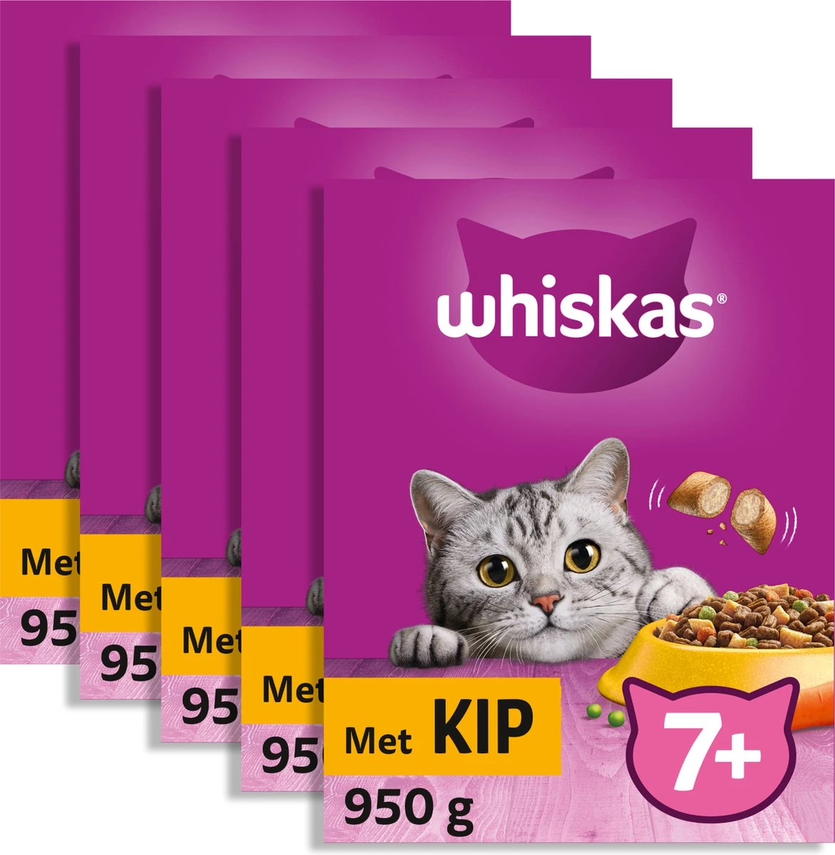 Whiskas 7+ Kattenbrokken - Kip - Doos 5 X 950 G 3 Whiskas 7+ Kattenbrokken - Kip - Doos 5 X 950 G