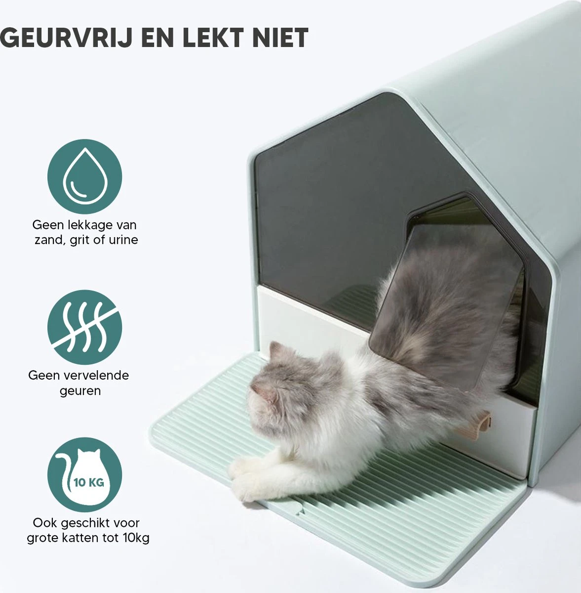 Kattenbak Villa Met Dubbele Voerbak En Kattenbakmat – Kat - Drinkbak – Modern En Stijlvol - Design - Groen 4 Kattenbak Villa Met Dubbele Voerbak En Kattenbakmat – Kat - Drinkbak – Modern En Stijlvol - Design - Groen - Afbeelding 2