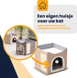 MIRO Katten Huis - Kattenhuizen - Kattenhok - Kattenmand - Dierenhuis - Opvouwbaar - Met Krabmat - Abrikoos -Winkel Voor Kattenbenodigdheden 1194x1200 12