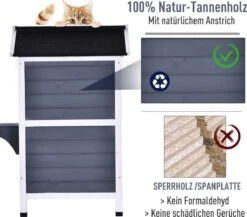PawHut Kattenhuis Voor Buiten Kattenhut Met 2 Verdiepingen Kattenvilla, Asfaltdak, Massief Hout Grijs D30-236 20 PawHut Kattenhuis Voor Buiten Kattenhut Met 2 Verdiepingen Kattenvilla, Asfaltdak, Massief Hout Grijs D30-236 -Winkel Voor Kattenbenodigdheden 1200x1054 1