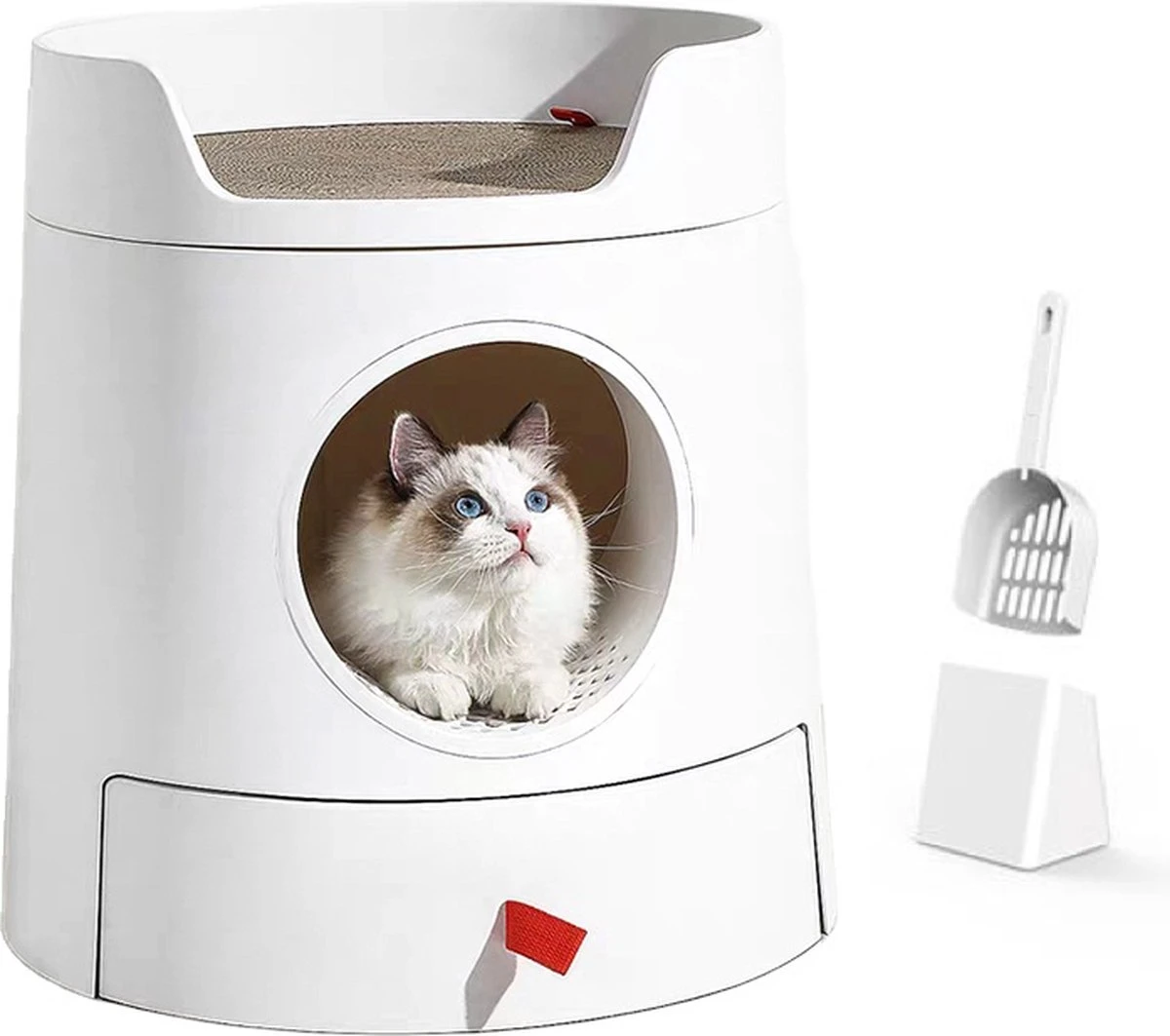 A Sunny Day Kattenbak Met Lade, Bedje En Krabplank - Inclusief Schepje - Design Kattenbak - Wit - Dichte Kattenbak - Kattenbak Gesloten 3 A Sunny Day Kattenbak Met Lade, Bedje En Krabplank - Inclusief Schepje - Design Kattenbak - Wit - Dichte Kattenbak - Kattenbak Gesloten