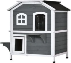 PawHut Kattenhuis Voor Buiten Kattenhut Met 2 Verdiepingen Kattenvilla, Asfaltdak, Massief Hout Grijs D30-236 18 PawHut Kattenhuis Voor Buiten Kattenhut Met 2 Verdiepingen Kattenvilla, Asfaltdak, Massief Hout Grijs D30-236 -Winkel Voor Kattenbenodigdheden 1200x1074 2