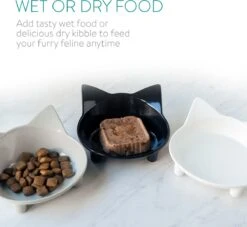 Navaris Voerbakjes Voor Katten - Set Van 3 Voer- En Waterbakken - Met Kattenkopjes Vorm - Antislip - Etensbakjes In Grijs, Wit En Zwart -Winkel Voor Kattenbenodigdheden 1200x1103