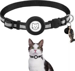 BJØRK Kattenhalsband Airtag - Reflecterend - Zwart - Verstelbaar - 20 Tot 30 Cm - Tracker- GPS - Geschikt Voor Apple AirTag - Kattenriem - Katten Accessoire - Halsband Kat Airtag