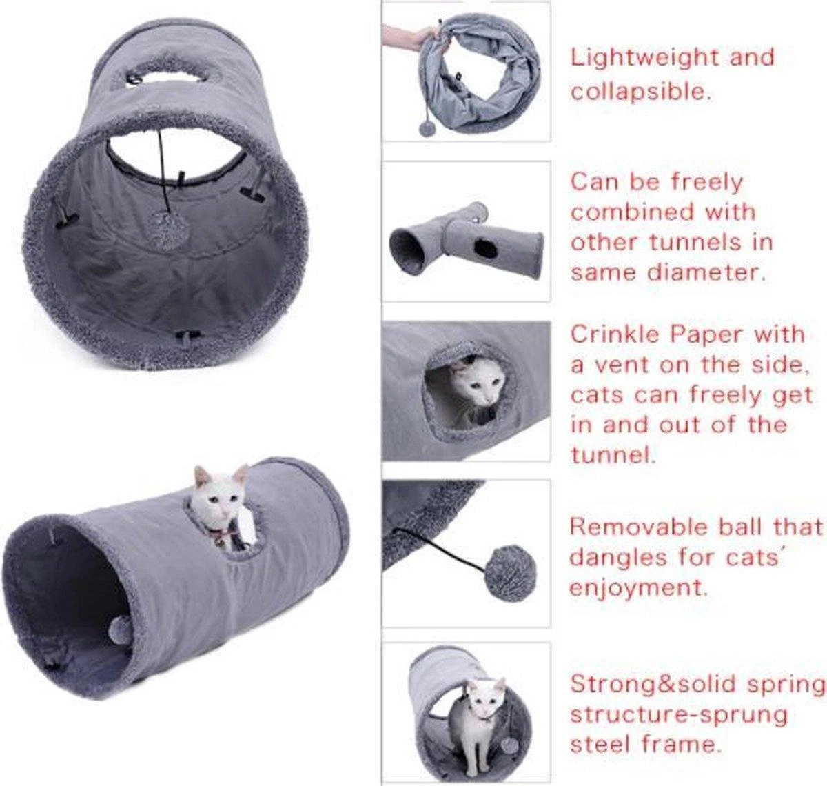 Fuzly Kattentunnel - Speeltunnel - Antraciet - Extra Stevig - Suede - 130cm X 30cm - Large 5 Fuzly Kattentunnel - Speeltunnel - Antraciet - Extra Stevig - Suede - 130cm X 30cm - Large - Afbeelding 3