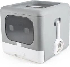 Kattenbak | 2 Ingangen | Opening Bovenkant En Onder | Inklapbaar | Grijs -Winkel Voor Kattenbenodigdheden 1200x1148 7