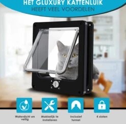 Gluxury Kattenluik Zwart Met Tunnel - 4 Vergrendelingsstanden - Weerbestendig - Binnen En Buiten - Maat L - Nederlandse Handleiding -Winkel Voor Kattenbenodigdheden 1200x1175 5