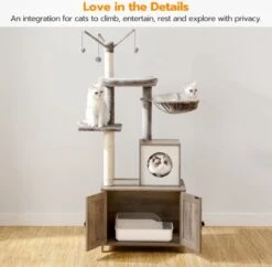 Signature Home Catty Krabpaal Met Kattenbak - Kattenbakkast - Kattenhuis Met Deur En Slot - Krabpalen Met Hangmat Mand Katten Huis - Kattenbakmeubel Verborgen - Alles-in-één Kattenspeelgoed Met Kattenhuis - Grijs - 60cm X 150cm X 48cm -Winkel Voor Kattenbenodigdheden 1200x1176 12