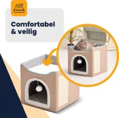 MIRO Katten Huis - Kattenhuizen - Kattenhok - Kattenmand - Dierenhuis - Opvouwbaar - Met Krabmat - Abrikoos -Winkel Voor Kattenbenodigdheden 1200x1181 5