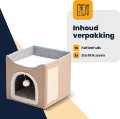 MIRO Katten Huis - Kattenhuizen - Kattenhok - Kattenmand - Dierenhuis - Opvouwbaar - Met Krabmat - Abrikoos -Winkel Voor Kattenbenodigdheden 1200x1183 5
