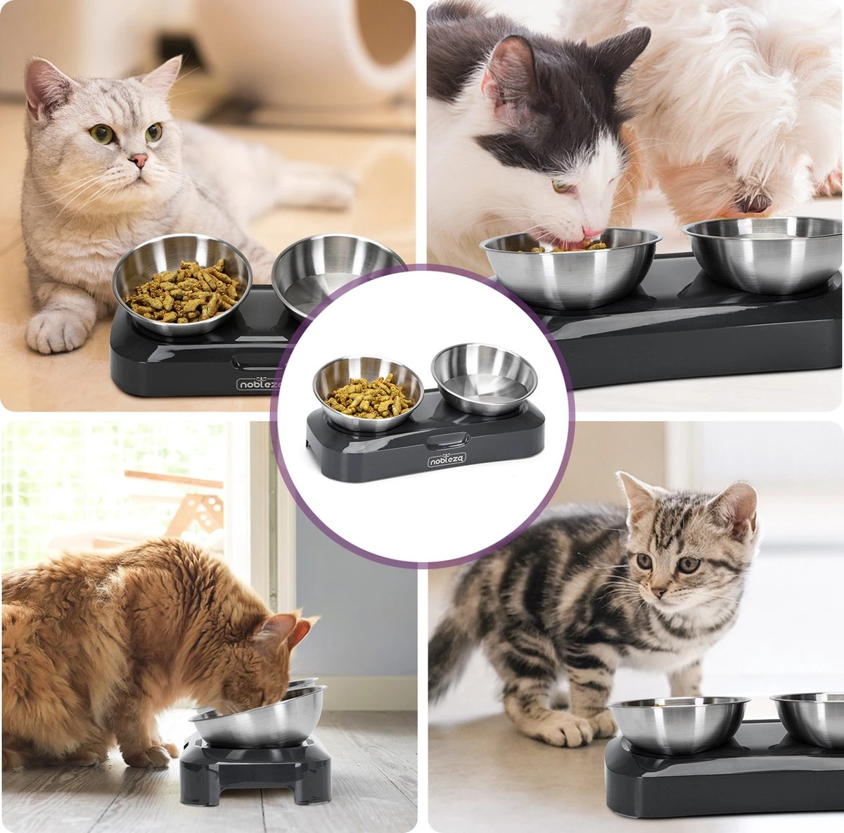 Nobleza Katten Voerbakjes - Ergonomische Dubbele Voerbak - Anti Braak Voerbak Voor Katten - Zwart - Dubbel - RVS 7 Nobleza Katten Voerbakjes - Ergonomische Dubbele Voerbak - Anti Braak Voerbak Voor Katten - Zwart - Dubbel - RVS - Afbeelding 5