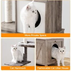 Signature Home Catty Krabpaal Met Kattenbak - Kattenbakkast - Kattenhuis Met Deur En Slot - Krabpalen Met Hangmat Mand Katten Huis - Kattenbakmeubel Verborgen - Alles-in-één Kattenspeelgoed Met Kattenhuis - Grijs - 60cm X 150cm X 48cm -Winkel Voor Kattenbenodigdheden 1200x1190 17
