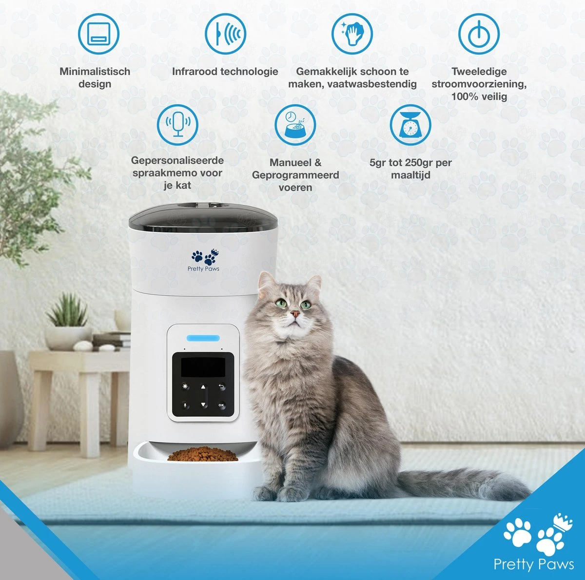 Pretty Paws PP002 Professionele Automatische Voerbak Kat- Stemrecorder - Voerautomaat - Katten Voerbak - Minimalistisch 6 Pretty Paws PP002 Professionele Automatische Voerbak Kat- Stemrecorder - Voerautomaat - Katten Voerbak - Minimalistisch - Afbeelding 4