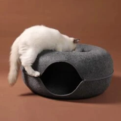 Merkloos A.K.A. Kattentunnel En Kattenmand In-1 – Kattenspeelgoed Speeltunnel Kattenhuis – Kattenhol Rond Kattenspeeltjes - Cat Cave Donut - Antraciet Vilt -Winkel Voor Kattenbenodigdheden 1200x1200 1090