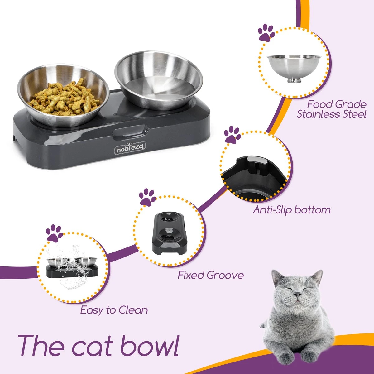 Nobleza Katten Voerbakjes - Ergonomische Dubbele Voerbak - Anti Braak Voerbak Voor Katten - Zwart - Dubbel - RVS 10 Nobleza Katten Voerbakjes - Ergonomische Dubbele Voerbak - Anti Braak Voerbak Voor Katten - Zwart - Dubbel - RVS - Afbeelding 8