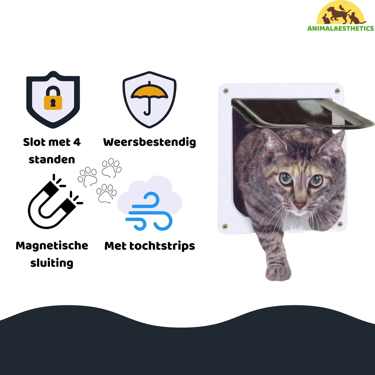 AnimalAesthetics® Kattenluik - Wit- M - Voor Middelgrote & Kleine Katten - Incl. Montageset En Handleiding 4 AnimalAesthetics® Kattenluik - Wit- M - Voor Middelgrote & Kleine Katten - Incl. Montageset En Handleiding - Afbeelding 2
