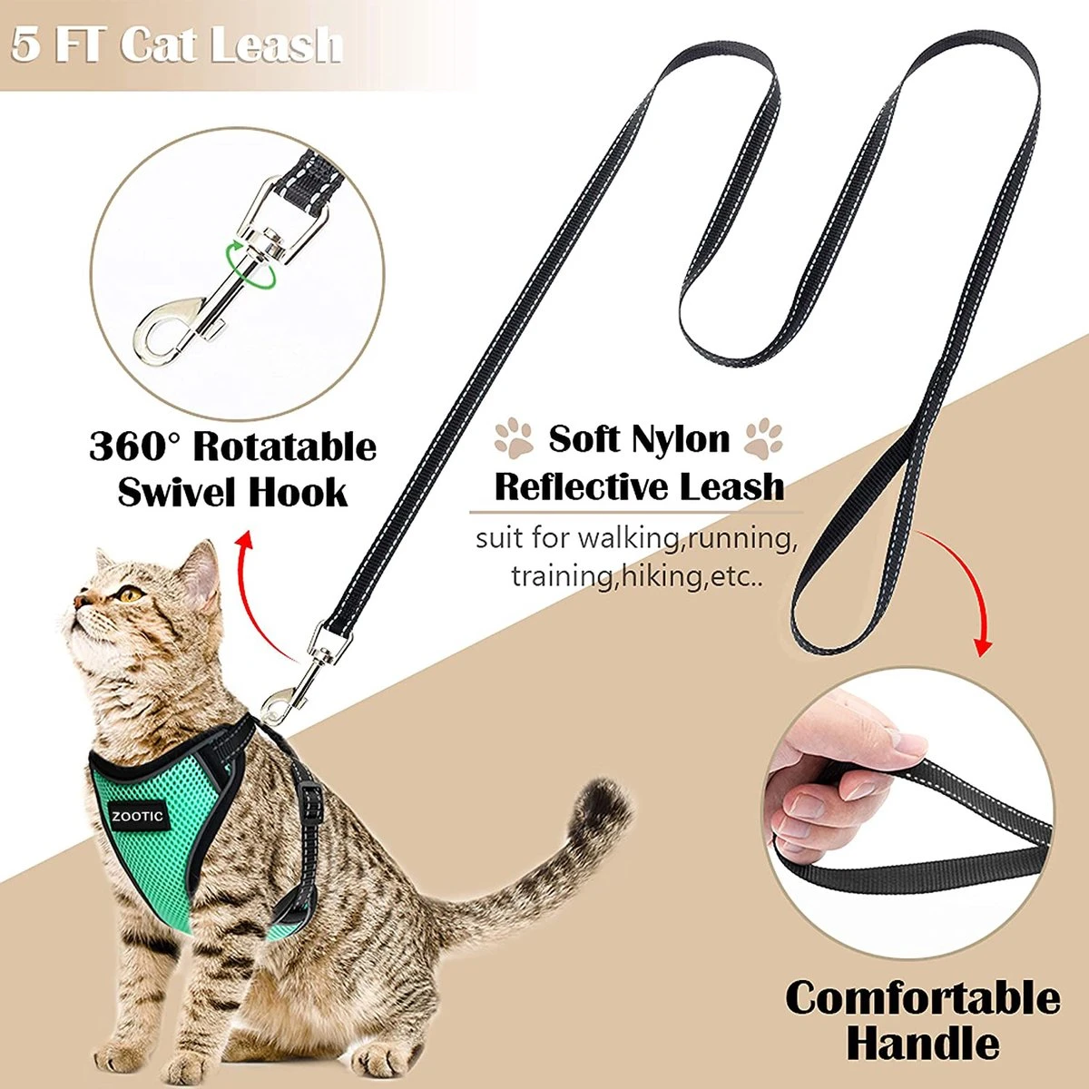 Kattentuigje Met Leiband Riem Kattenharnas Groen Maat L Kat & Kitten - Dieren Kattenriem - Cat Leash - Halsomvang 24 Tot 33cm - Borstomvang 36 Tot 41cm - Zootic® 4 Kattentuigje Met Leiband Riem Kattenharnas Groen Maat L Kat & Kitten - Dieren Kattenriem - Cat Leash - Halsomvang 24 Tot 33cm - Borstomvang 36 Tot 41cm - Zootic® - Afbeelding 2