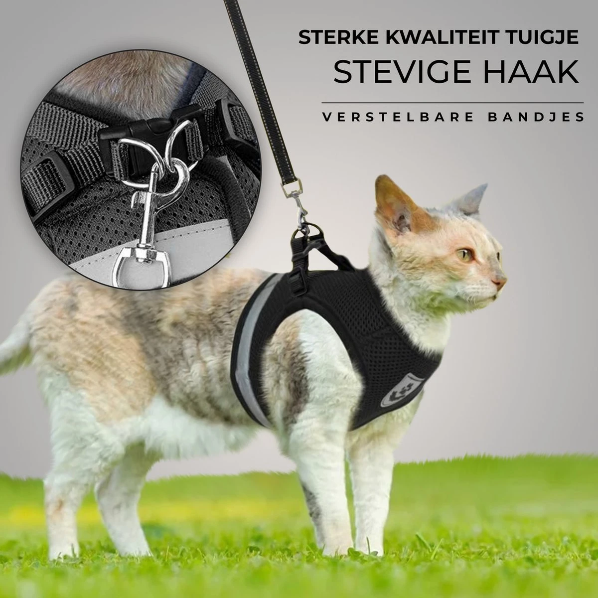 Ease Store Kattentuigje – Maat L – Met Looplijn – Kittentuigje – Dierentuigje – Hondentuigje – Reflecterend – Zwart 4 Ease Store Kattentuigje – Maat L – Met Looplijn – Kittentuigje – Dierentuigje – Hondentuigje – Reflecterend – Zwart - Afbeelding 2