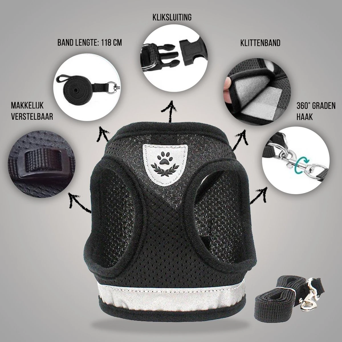 Ease Store Kattentuigje – Maat L – Met Looplijn – Kittentuigje – Dierentuigje – Hondentuigje – Reflecterend – Zwart 8 Ease Store Kattentuigje – Maat L – Met Looplijn – Kittentuigje – Dierentuigje – Hondentuigje – Reflecterend – Zwart - Afbeelding 6