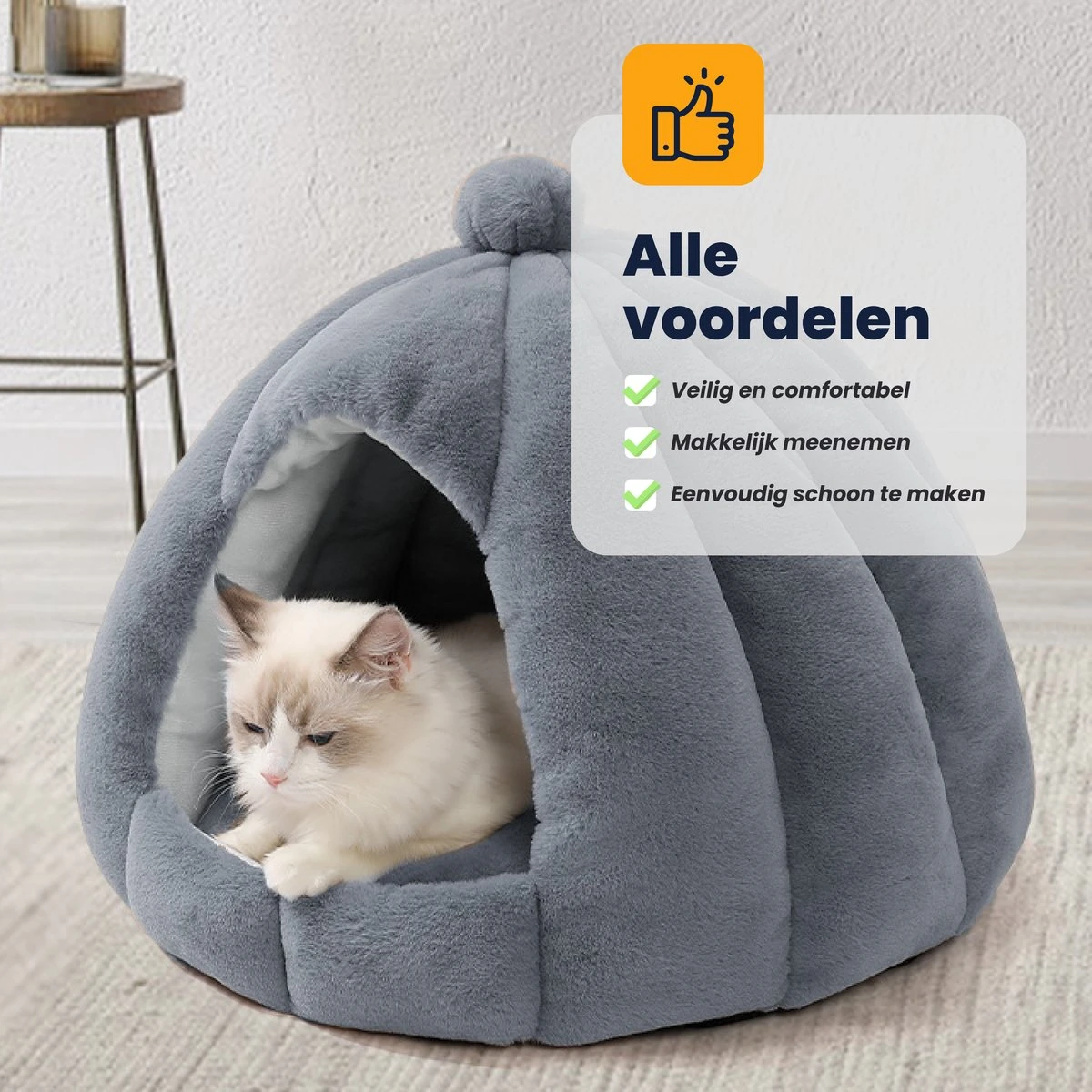 MIRO Katten Huis - Kattenhuizen - Kattenhok - Kattenmand - Dierenhuis - Extra Zacht - Grijs 5 MIRO Katten Huis - Kattenhuizen - Kattenhok - Kattenmand - Dierenhuis - Extra Zacht - Grijs - Afbeelding 4