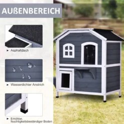 PawHut Kattenhuis Voor Buiten Kattenhut Met 2 Verdiepingen Kattenvilla, Asfaltdak, Massief Hout Grijs D30-236 21 PawHut Kattenhuis Voor Buiten Kattenhut Met 2 Verdiepingen Kattenvilla, Asfaltdak, Massief Hout Grijs D30-236 -Winkel Voor Kattenbenodigdheden 1200x1200 608