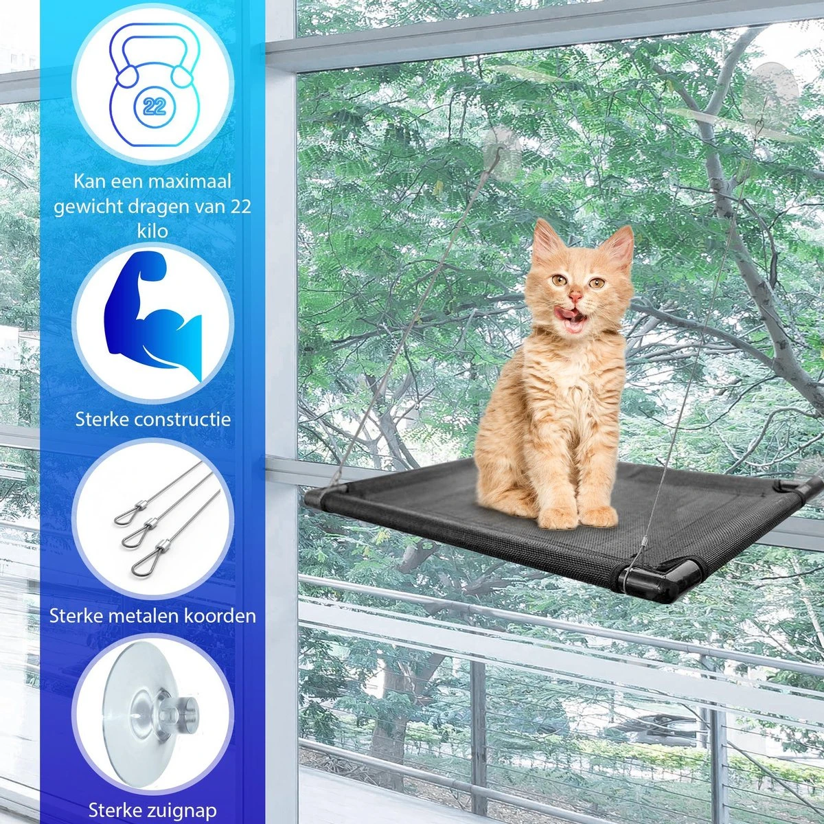 Kattenhangmat - Hangmat Kat- Kattenhangmat Raam – Kattenbed - Kattenhangmand - Kattenkussen 4 Kattenhangmat - Hangmat Kat- Kattenhangmat Raam – Kattenbed - Kattenhangmand - Kattenkussen - Afbeelding 2