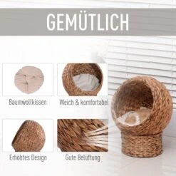 PawHut Kattenmand Rotan Kattennest Kattenbed Met Kussen Huisdierbed Bruin D30-104 -Winkel Voor Kattenbenodigdheden 1200x1200 726