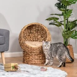 PawHut Kattenmand Rotan Kattennest Kattenbed Met Kussen Huisdierbed Bruin D30-104 -Winkel Voor Kattenbenodigdheden 1200x1200 728