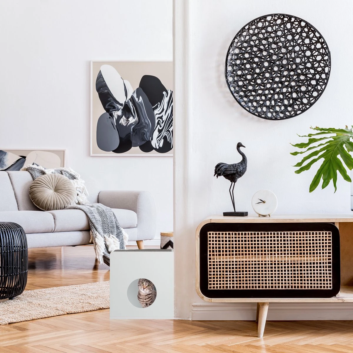 Relaxdays Kattenbak Ombouw - Met Zitkussen - Kattenhuis Wit - Kattenmeubel - Kattenkast 8 Relaxdays Kattenbak Ombouw - Met Zitkussen - Kattenhuis Wit - Kattenmeubel - Kattenkast - Afbeelding 6