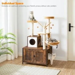 Signature Home Lola Krabpaal Met Kattenbak - Kattenbak Hangmat Mand Katten Huis - Kattenhuis Met Deur En Slot - Krabpalen Katten Huis - Kattenbakmeubel Verborgen - Alles-in-één Kattenspeelgoed Met Kattenhuis - Bruin - 70cm X 132cm X 48cm -Winkel Voor Kattenbenodigdheden 1200x1200 863