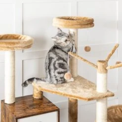 Signature Home Lola Krabpaal Met Kattenbak - Kattenbak Hangmat Mand Katten Huis - Kattenhuis Met Deur En Slot - Krabpalen Katten Huis - Kattenbakmeubel Verborgen - Alles-in-één Kattenspeelgoed Met Kattenhuis - Bruin - 70cm X 132cm X 48cm -Winkel Voor Kattenbenodigdheden 1200x1200 864