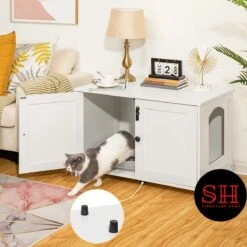 Merkloos Signature Home Wittykitty Kattenbak - Kattenkast - Kattenbakkast - Kattenhuis Met Deur En Aparte Scheidingswand - Kattenbak Opbergdoos - Wit - 80 X 54 X 50.5 Cm -Winkel Voor Kattenbenodigdheden 1200x1200 894