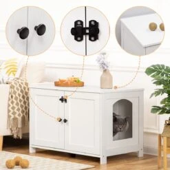 Merkloos Signature Home Wittykitty Kattenbak - Kattenkast - Kattenbakkast - Kattenhuis Met Deur En Aparte Scheidingswand - Kattenbak Opbergdoos - Wit - 80 X 54 X 50.5 Cm -Winkel Voor Kattenbenodigdheden 1200x1200 899