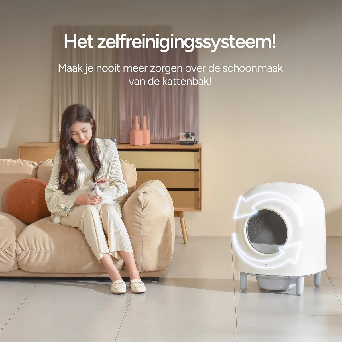 Petree Cube - Zelfreinigende Kattenbak - Automatisch - Bedienen Via De App - Katten - Anti-geur - 60 X 52 X 64 Cm 4 Petree Cube - Zelfreinigende Kattenbak - Automatisch - Bedienen Via De App - Katten - Anti-geur - 60 X 52 X 64 Cm - Afbeelding 2