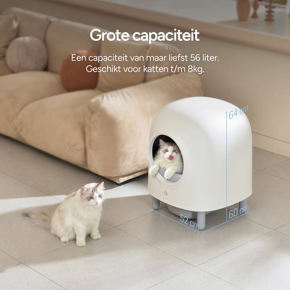 Petree Cube - Zelfreinigende Kattenbak - Automatisch - Bedienen Via De App - Katten - Anti-geur - 60 X 52 X 64 Cm 9 Petree Cube - Zelfreinigende Kattenbak - Automatisch - Bedienen Via De App - Katten - Anti-geur - 60 X 52 X 64 Cm - Afbeelding 7