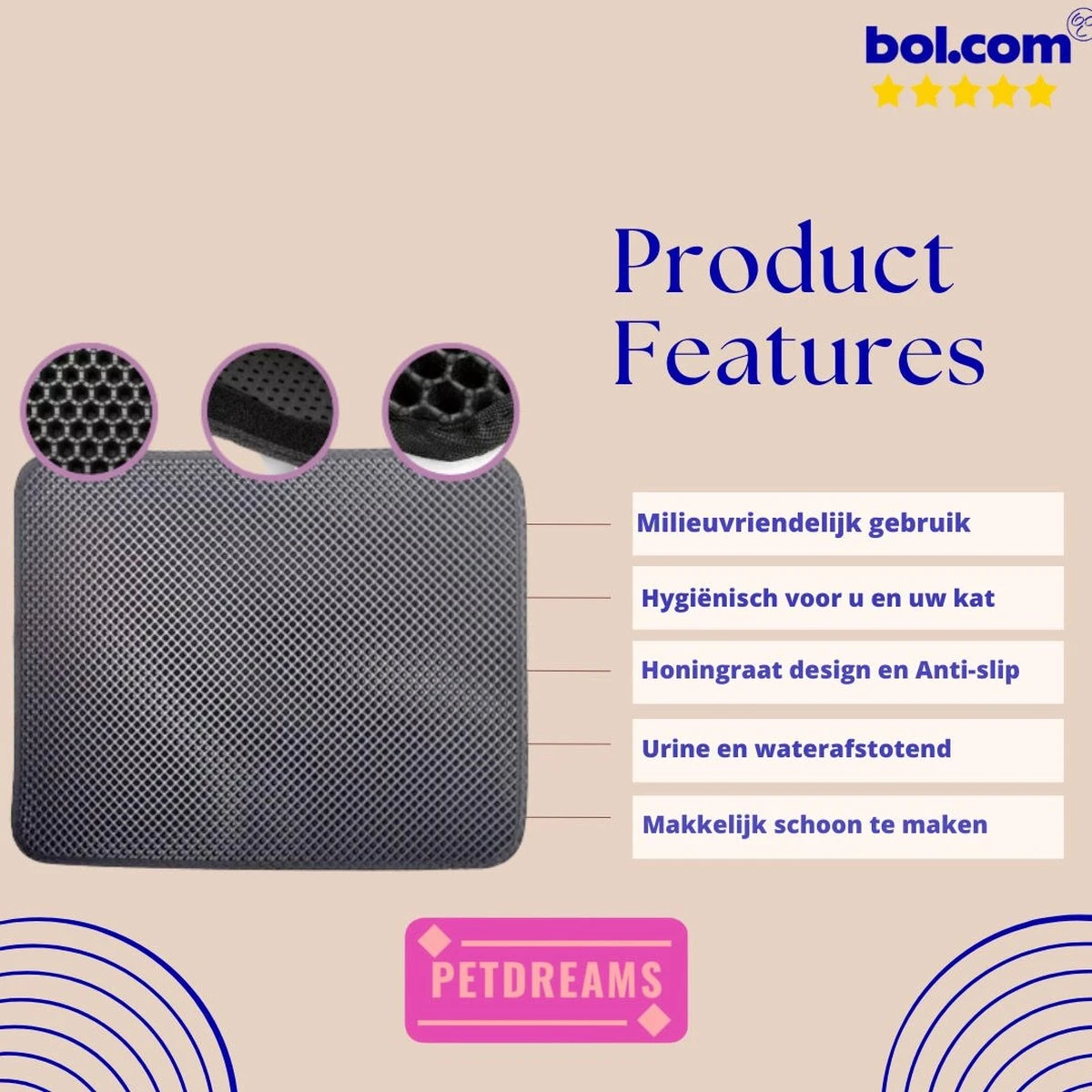 Professionele Kattenbakmat + Cadeau – Schoonloopmat Kattenbak – Katten Grit Opvanger – Dubbele Waterdichte Laag – Uitloopmat Kattenbak – Kattenverzorging – Kattenbak Accessoires - Gritmat – Kat Benodigdheden 4 Professionele Kattenbakmat + Cadeau – Schoonloopmat Kattenbak – Katten Grit Opvanger – Dubbele Waterdichte Laag – Uitloopmat Kattenbak – Kattenverzorging – Kattenbak Accessoires - Gritmat – Kat Benodigdheden - Afbeelding 2