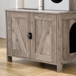 Signature Home Catty Krabpaal Met Kattenbak - Kattenbakkast - Kattenhuis Met Deur En Slot - Krabpalen Met Hangmat Mand Katten Huis - Kattenbakmeubel Verborgen - Alles-in-één Kattenspeelgoed Met Kattenhuis - Grijs - 60cm X 150cm X 48cm -Winkel Voor Kattenbenodigdheden 1200x1200 965