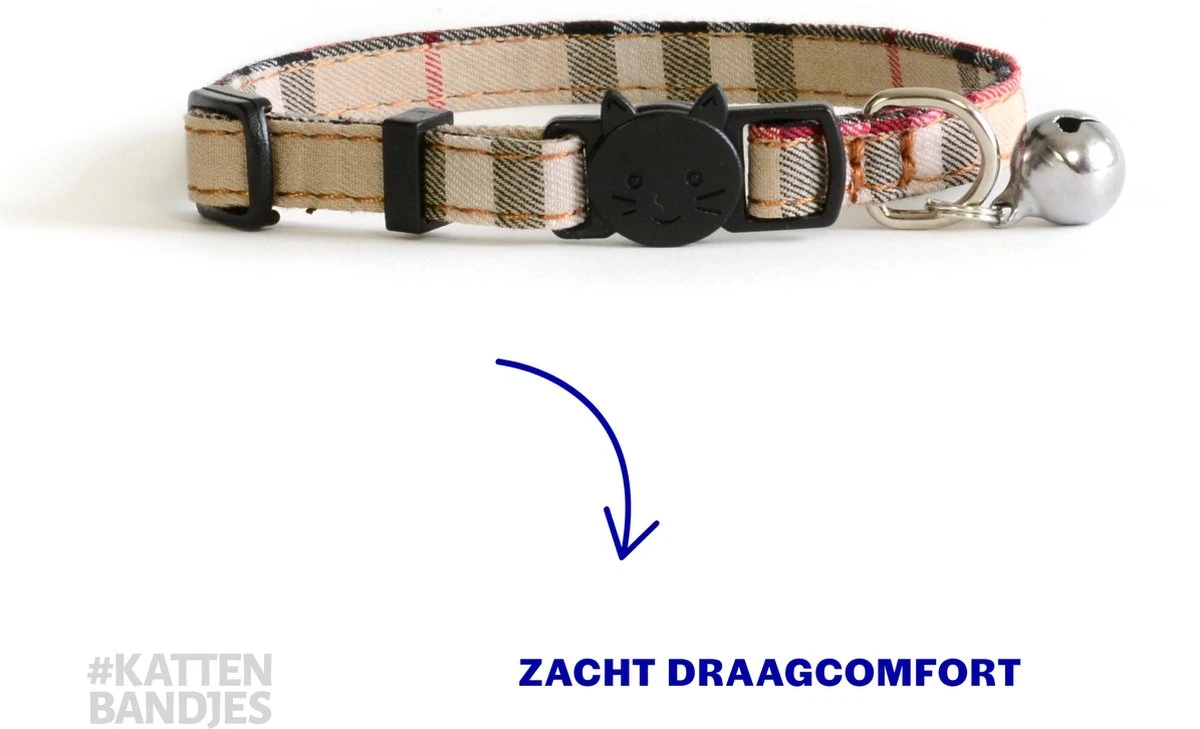 Halsband Kat | Kattenband | Kattenhalsbandje | Kitten | Kattenbandje Met Belletje | Kattenhalsbandjes Met Veiligheidssluiting In Dé Klassieke Beige Ruit 4 Halsband Kat | Kattenband | Kattenhalsbandje | Kitten | Kattenbandje Met Belletje | Kattenhalsbandjes Met Veiligheidssluiting In Dé Klassieke Beige Ruit - Afbeelding 2