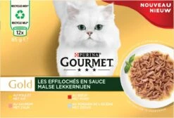 Gourmet Gold Malse Lekkernijen – Kattenvoer Natvoer - Met Kip, Zalm, Rund, Zeevis – 48 X 85 Gr -Winkel Voor Kattenbenodigdheden 1200x817