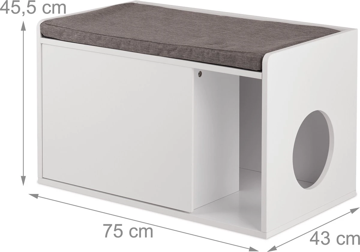 Relaxdays Kattenbak Ombouw - Met Zitkussen - Kattenhuis Wit - Kattenmeubel - Kattenkast 9 Relaxdays Kattenbak Ombouw - Met Zitkussen - Kattenhuis Wit - Kattenmeubel - Kattenkast - Afbeelding 7
