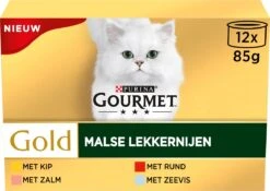 Gourmet Gold Malse Lekkernijen – Kattenvoer Natvoer - Met Kip, Zalm, Rund, Zeevis – 48 X 85 Gr