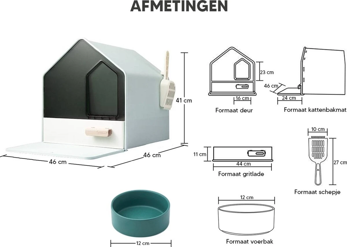Kattenbak Villa Met Dubbele Voerbak En Kattenbakmat – Kat - Drinkbak – Modern En Stijlvol - Design - Groen 12 Kattenbak Villa Met Dubbele Voerbak En Kattenbakmat – Kat - Drinkbak – Modern En Stijlvol - Design - Groen - Afbeelding 10