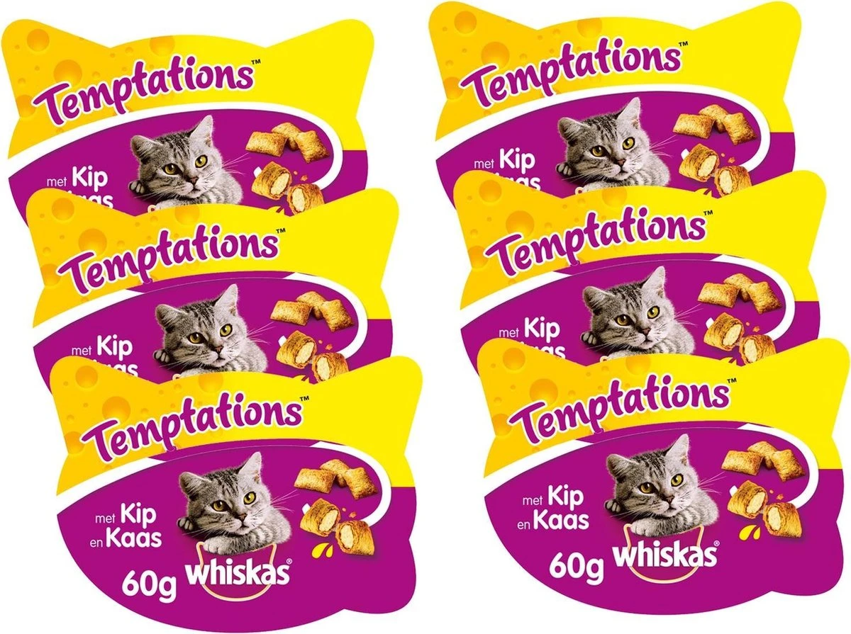 Whiskas Temptations 60 G - Kattensnack - 6 X Kip&Kaas 3 Whiskas Temptations 60 G - Kattensnack - 6 X Kip&Kaas
