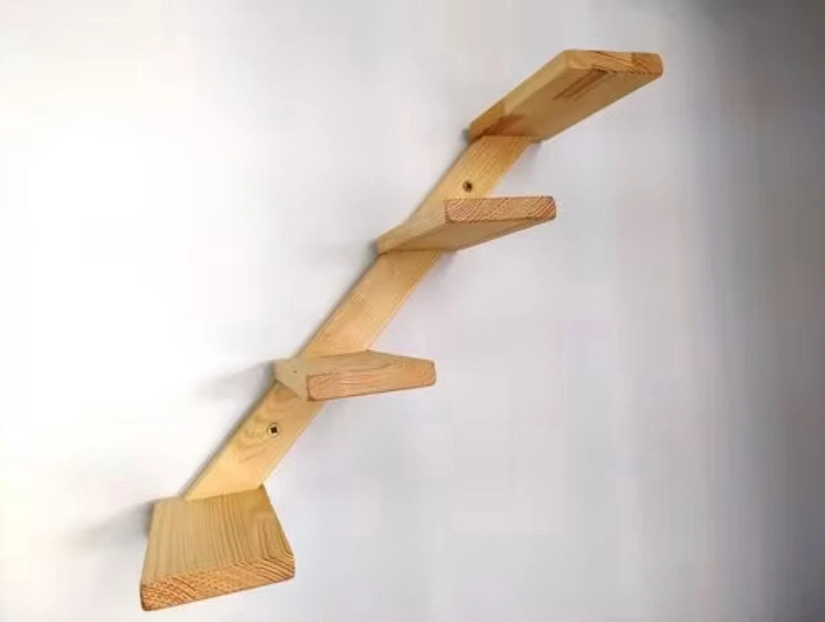 Kattentrap Hout - Linksonder Naar Rechtsboven - Handgemaakte Kattenladder - Katten Klimmuur Klimwand 3 Kattentrap Hout - Linksonder Naar Rechtsboven - Handgemaakte Kattenladder - Katten Klimmuur Klimwand