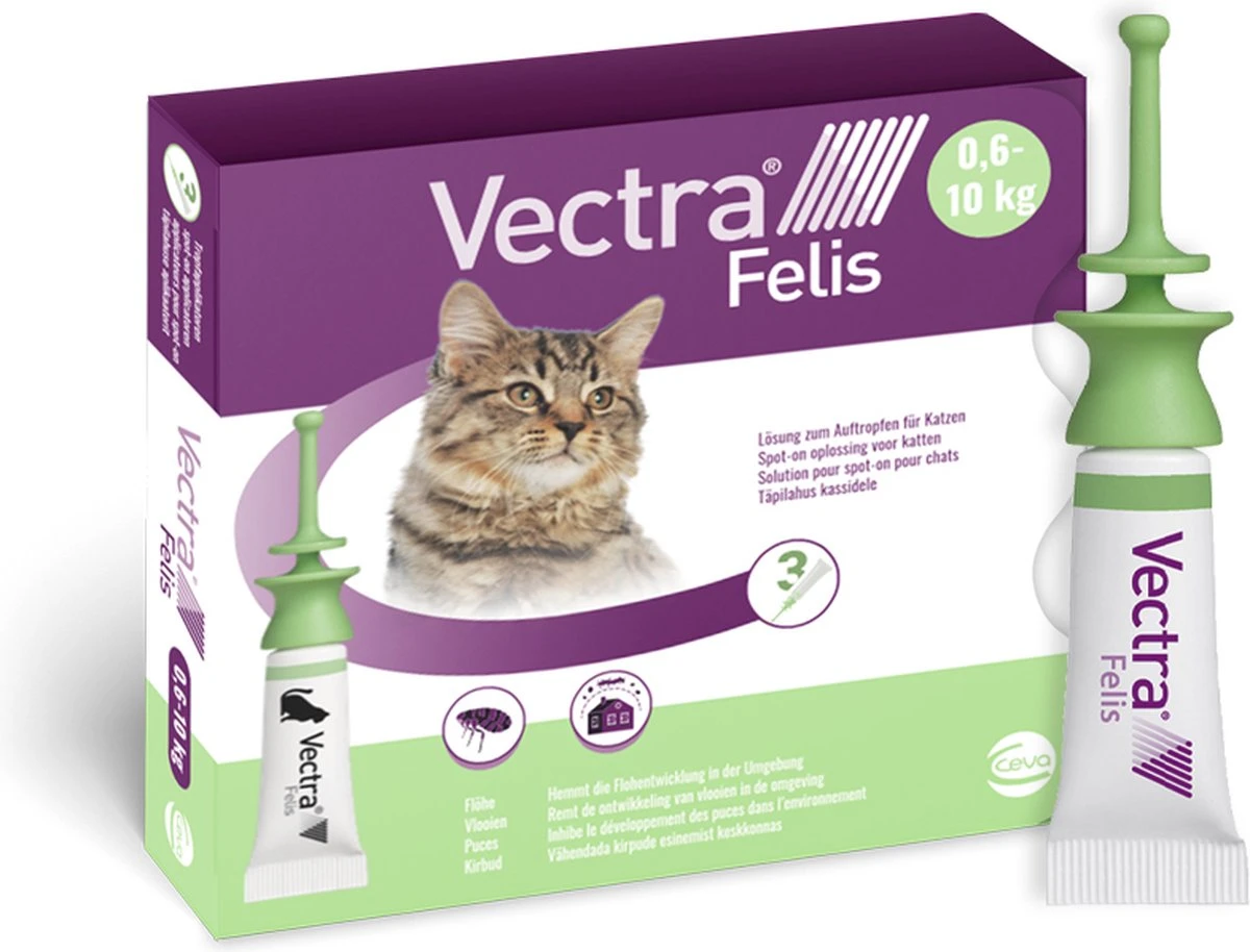VECTRA Felis - Vlooiendruppels - Voor Katten 0.6 T/m 10 Kg - 3 Pipetten 3 VECTRA Felis - Vlooiendruppels - Voor Katten 0.6 T/m 10 Kg - 3 Pipetten